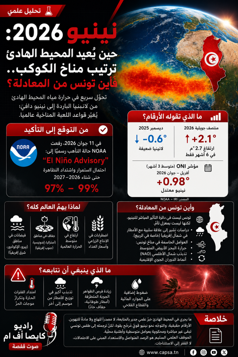 نينيو 2026: حين يُعيد المحيط الهادئ ترتيب مناخ الكوكب.. فأين تونس من المعادلة؟